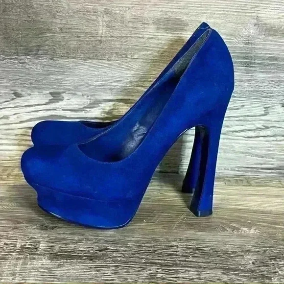 Kelsi Dagger Abrielle Blue Suede Platform Heels Women’s Size 7 Leather Upper - Picture 3 of 10